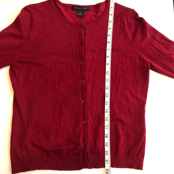 August Silk Knit Red Cardigan Sweater Medium - Picture 7 of 11
